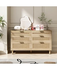 Streamdale Furniture Streamdale 51" Rattan Dresser with 6 Drawers