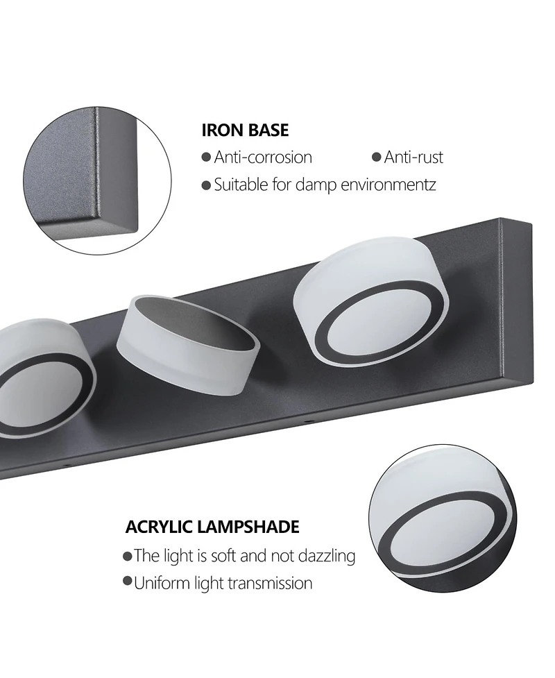 Streamdale Led Modern Black 6-Light Vanity Lights Fixtures Over Mirror Bath Wall Lighting