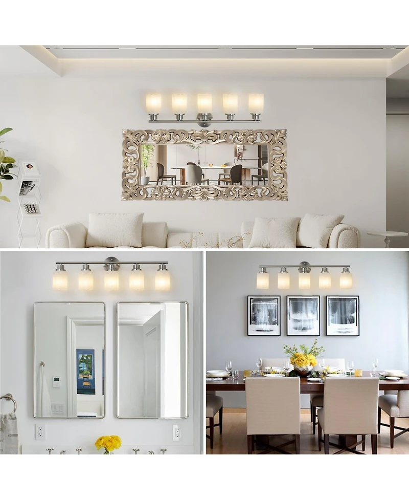 Streamdale Furniture 5-Light Vanity Wall Sconce with Frosted Glass Shades in Brushed Nickel
