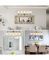 Streamdale Furniture 5-Light Vanity Wall Sconce with Frosted Glass Shades in Brushed Nickel