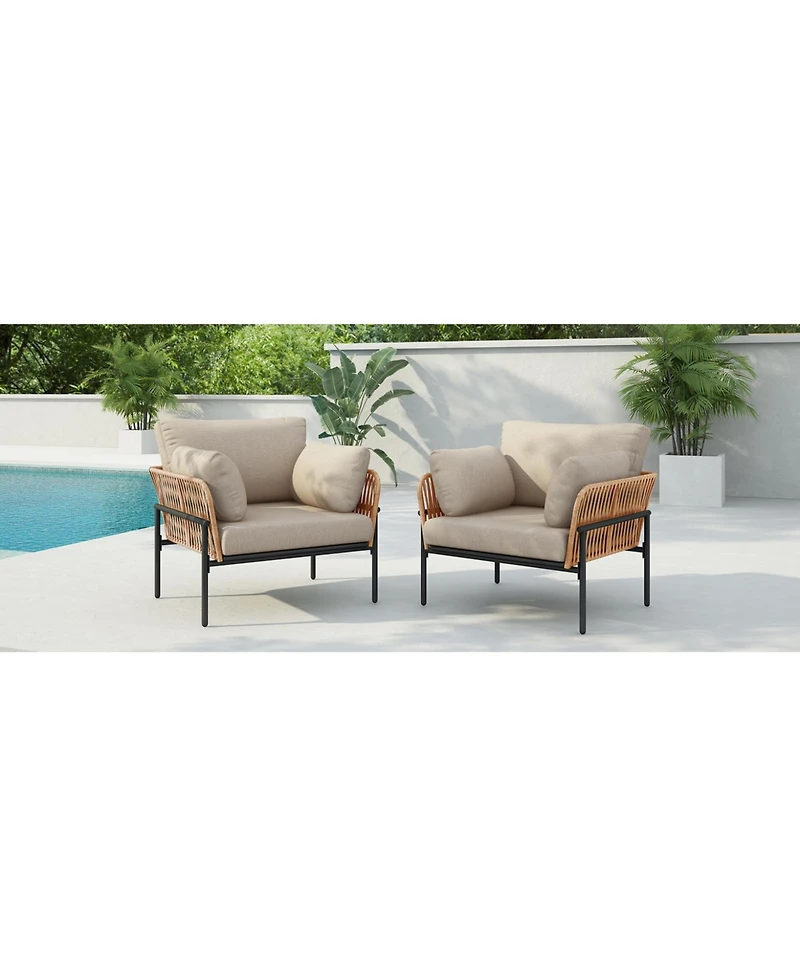 Streamdale Furniture Streamdale Beige/Wood Rope Lounge Chairs (Set of 2), Natural/Modern style