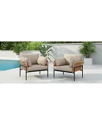 Streamdale Furniture Streamdale Beige/Wood Rope Lounge Chairs (Set of 2), Natural/Modern style