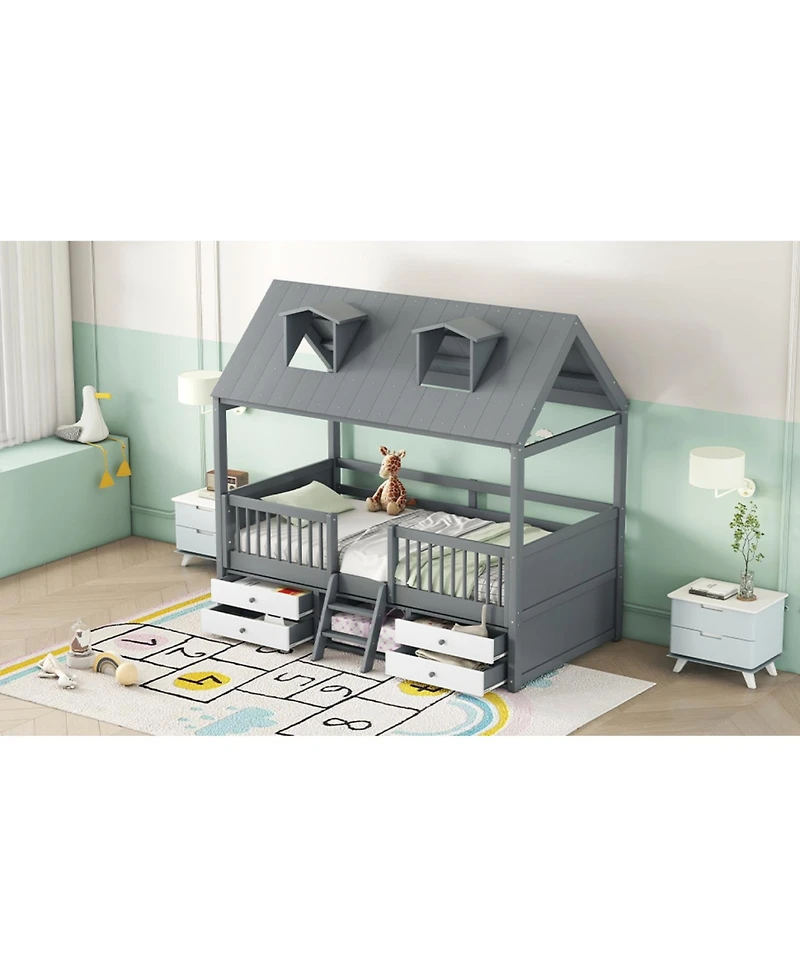 Streamdale Furniture Twin Size Wood Bed House Bed Frame