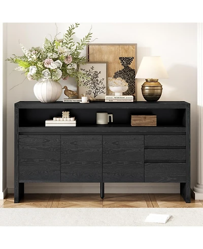 Streamdale Furniture 60" Modern Ash Veneer 3-Door Sideboard