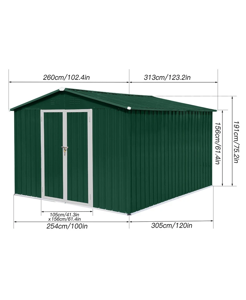 Streamdale Furniture Metal garden sheds 10ftx8ft outdoor storage sheds Green + White