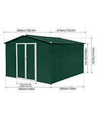 Streamdale Furniture Metal garden sheds 10ftx8ft outdoor storage sheds Green + White