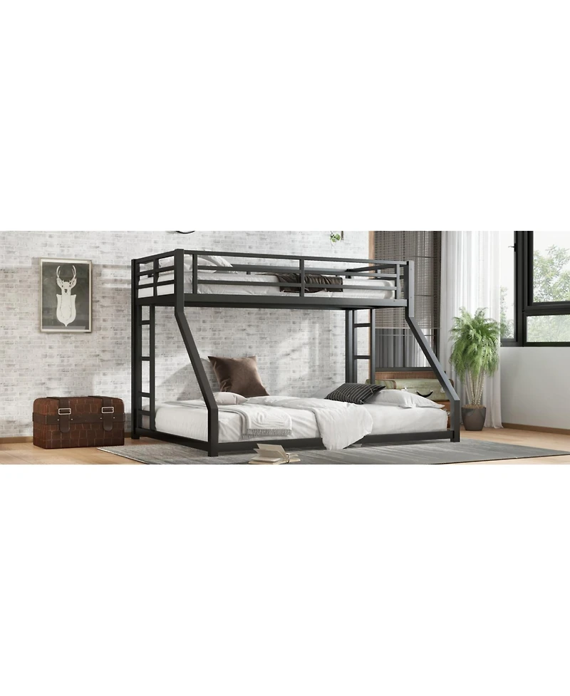 Streamdale Furniture Metal Twin Xl/Queen Bunk Bed Noise Reduced Black