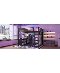 Streamdale Furniture Metal Loft Bed with Wardrobe & Desk Full Size Black