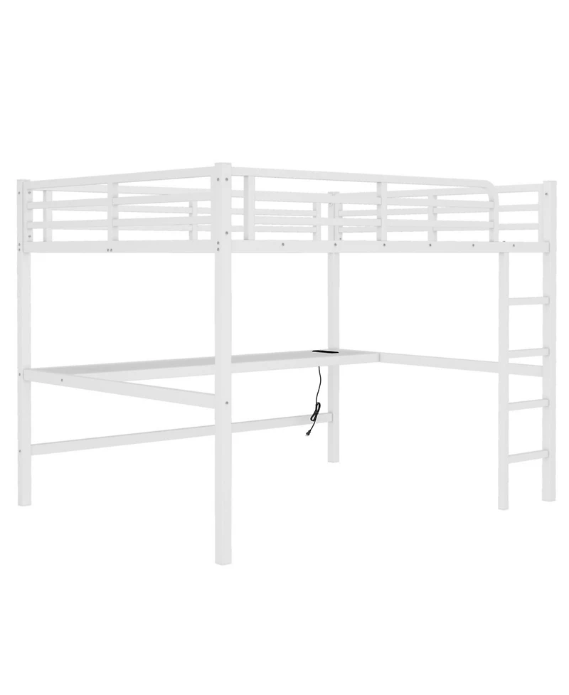 Streamdale Furniture Queen Size Loft Bed with Power & Led - White