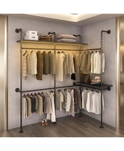 Streamdale Furniture Industrial Pipe Clothing Rack w/ Led & Shelves