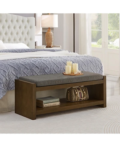 Streamdale Furniture 47" Accent Bench with Shoe Rack Padded Seat Removable Cushion - Granite