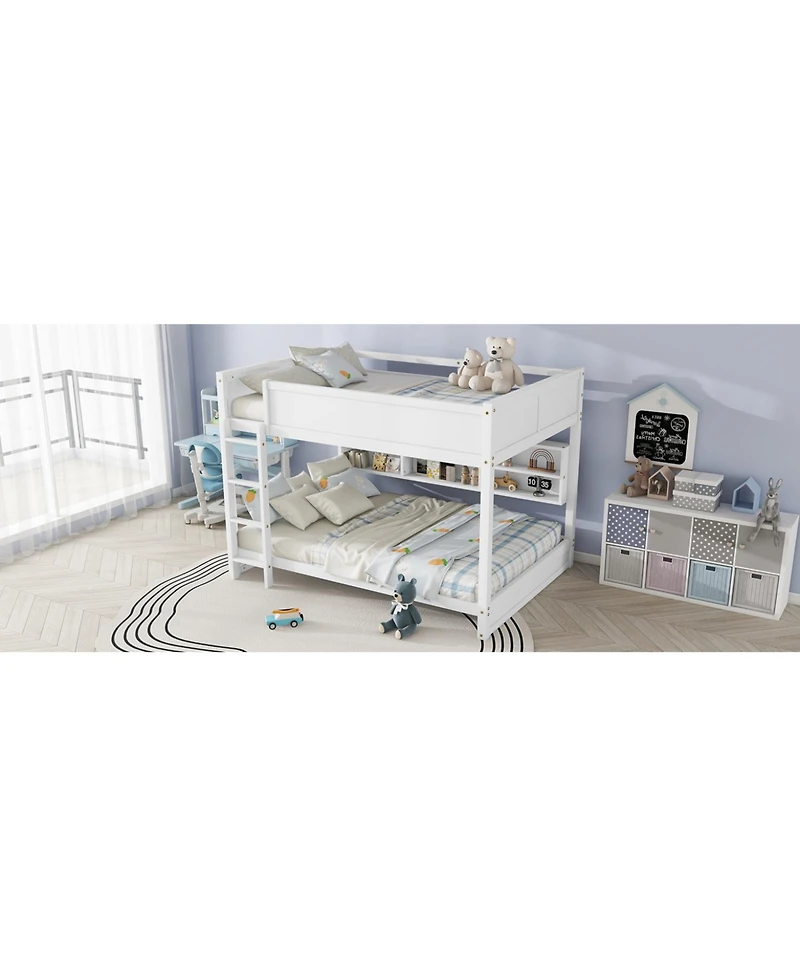 Streamdale Furniture Queen Over Queen Bunk Bed with Storage Charging White