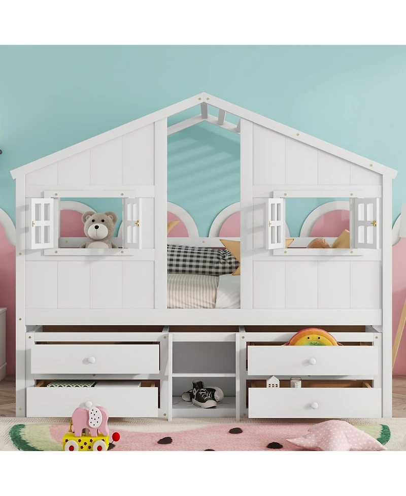 Streamdale Furniture Loft Bed with Roof Windows & Storage - White