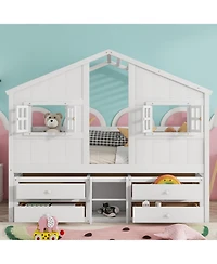 Streamdale Furniture Loft Bed with Roof Windows & Storage - White