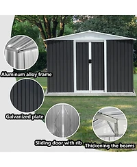 Streamdale Furniture 8x6 Feet Apex Roof Dark Grey Aluminum Alloy Frame Garden Shed With Sliding Door