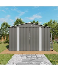 Streamdale Furniture 10x12FT Metal Garden Storage Shed, Double Door, Window, Waterproof - Grey