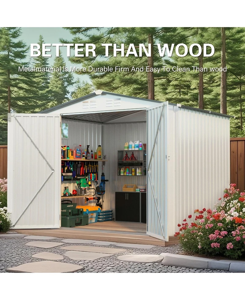 Streamdale Furniture 8x6 Metal Outdoor Storage Shed, Window, Lockable Door, White/Gray