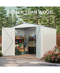 Streamdale Furniture 8x6 Metal Outdoor Storage Shed, Window, Lockable Door, White/Gray