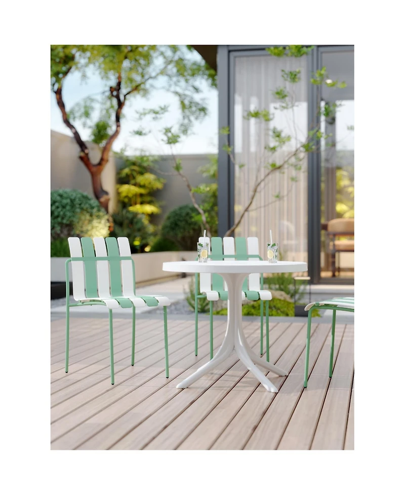 Streamdale Furniture Striped Color Block Chairs - Waterproof, Metal Legs (White & Green)