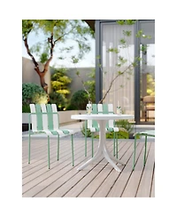 Streamdale Furniture Striped Color Block Chairs - Waterproof, Metal Legs (White & Green)