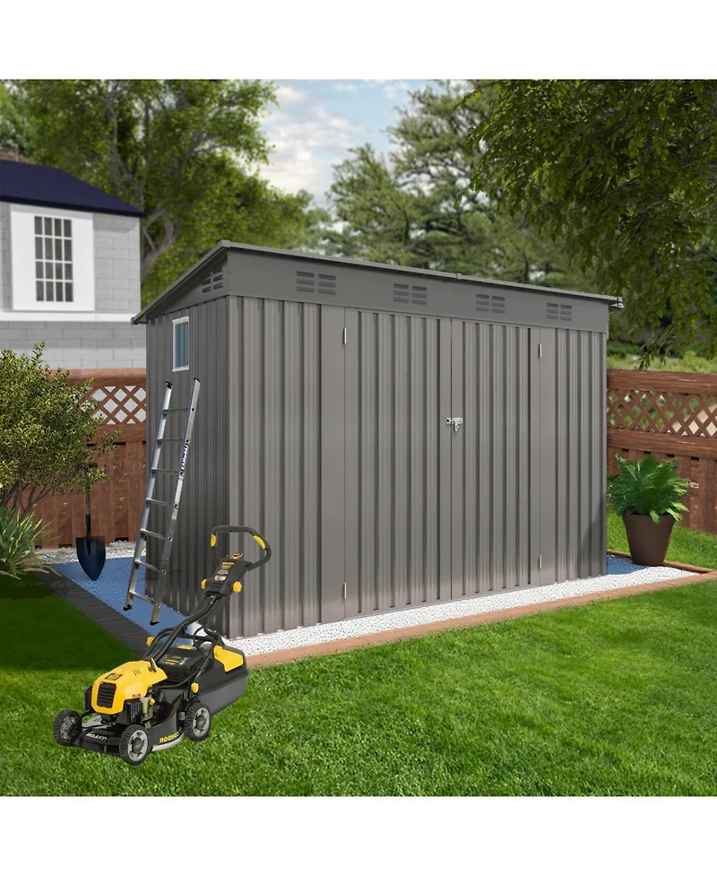 Streamdale 4x9 Ft Outdoor Metal Garden Storage Shed with Sloping Roof & Vents - Gray