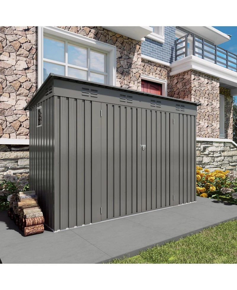 Streamdale 4x9 Ft Outdoor Metal Garden Storage Shed with Sloping Roof & Vents - Gray