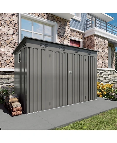 Streamdale 4x9 Ft Outdoor Metal Garden Storage Shed with Sloping Roof & Vents - Gray