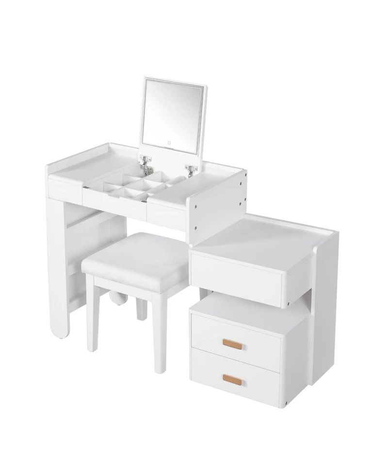 Streamdale Furniture 3-in-1 Vanity Desk- Flip-Top Mirror, Led, Adjustable Length