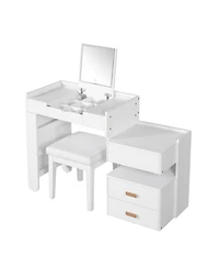 Streamdale Furniture 3-in-1 Vanity Desk- Flip-Top Mirror, Led, Adjustable Length