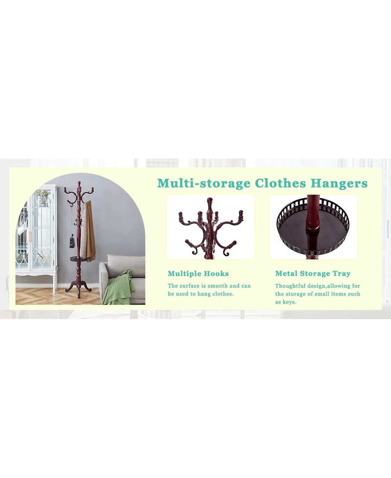 Streamdale Furniture Walnut Wood Coat Rack w/ Key Tray (Crabapple Option)