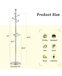 Streamdale Furniture Modern Silver & Gold Coat Rack - 72 Inch, Detachable Bracket