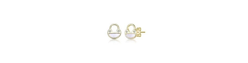 GiGiGirl 14K Gold Plated with White Mother of Pearl & Clear Cubic Zirconia Frog Design Stud Earrings For Kids