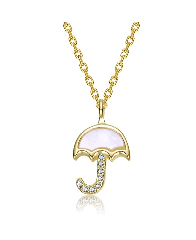 GiGiGirl 14K Gold Plated With Mother Of Pearl & Clear Cubic Zirconia Umbrella Design Pendant Necklace For Kids