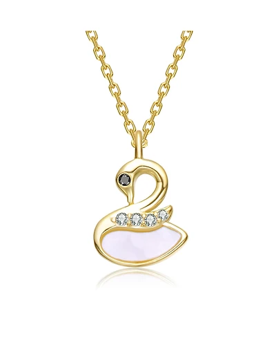 GiGiGirl 14K Gold Plated with Black Eyes, Clear Cubic Zirconia Graceful Swan Design Pendant Necklace For Kids