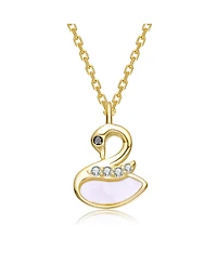 GiGiGirl 14K Gold Plated with Black Eyes, Clear Cubic Zirconia Graceful Swan Design Pendant Necklace For Kids