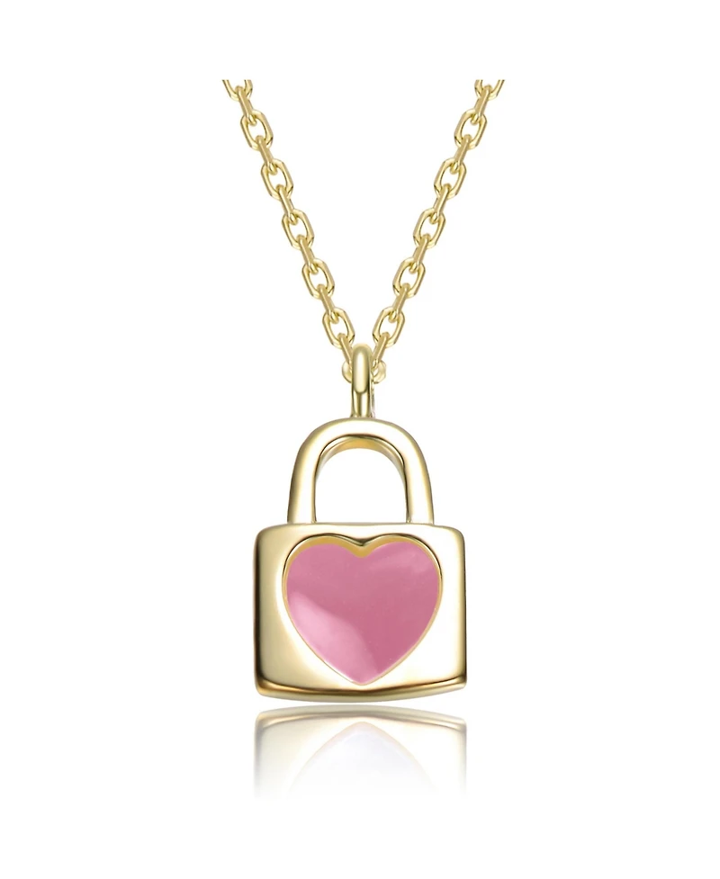 GiGiGirl 14K Gold Plated with Soft Pink or Pink Enamel Heart-Shaped Lock Pendant Necklace For Kids