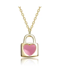 GiGiGirl 14K Gold Plated with Soft Pink or Pink Enamel Heart-Shaped Lock Pendant Necklace For Kids