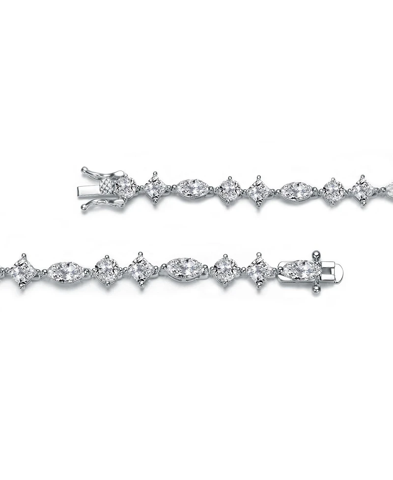 Genevive Sterling Silver White Gold Plated with Clear Cubic Zirconia Symmetrical Design Statement Bracelet