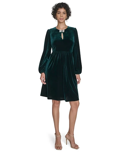 Jessica Howard Petite Balloon Sleeve Jewel Neck Dress