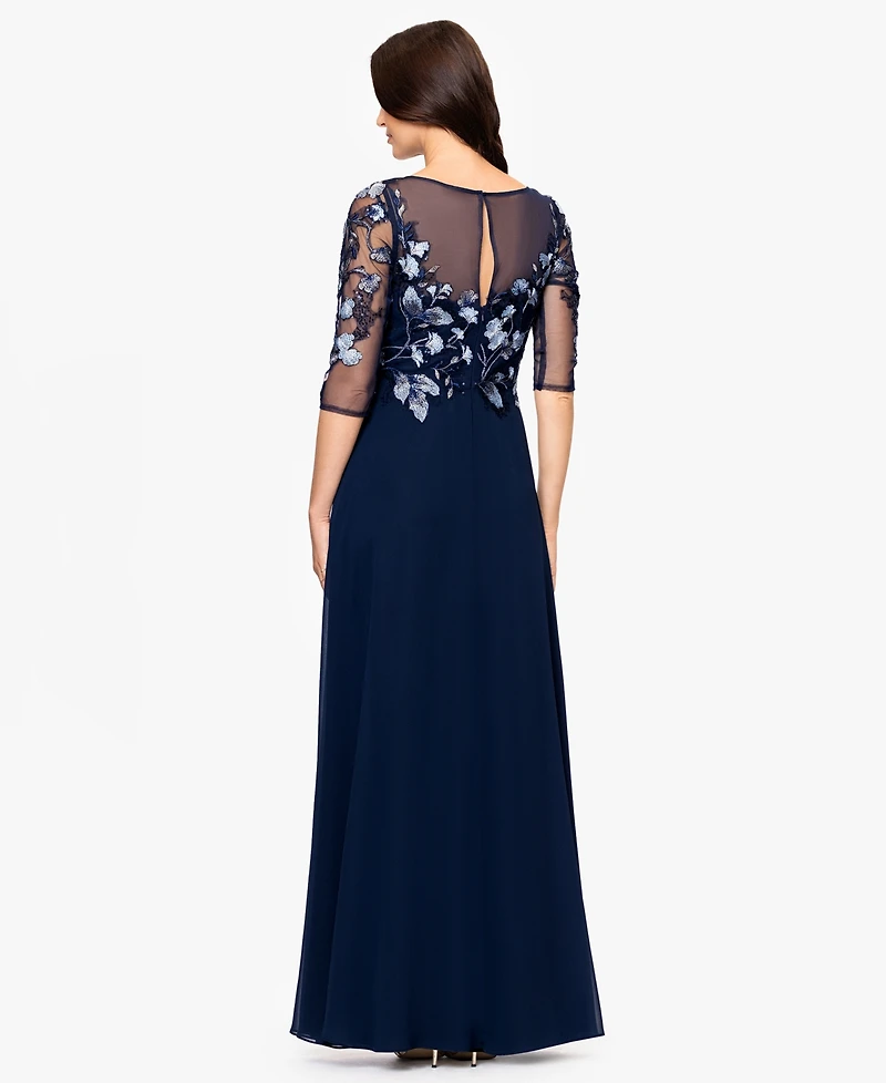 Betsy & Adam Petite A-Line Embroidered Dress