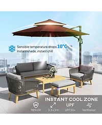 Outsunny 11' Offset Patio Umbrella with Cross-Base, Rotate, Tilt, Wine