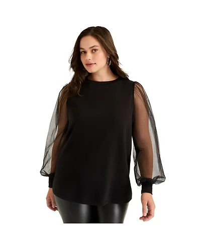 June + Vie Women's Puff-Sleeve French Terry Sweatshirt