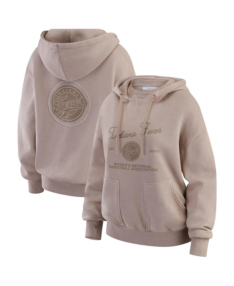 Wear by Erin Andrews Women's Tan Indiana Fever Washed Pullover Crewdie Hoodie
