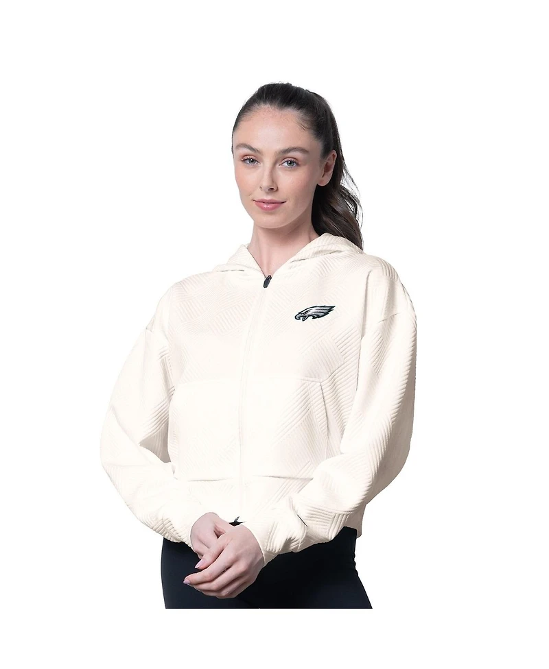 Msx by Michael Strahan Women's Cream Philadelphia Eagles Eleanor Full-Zip Hoodie