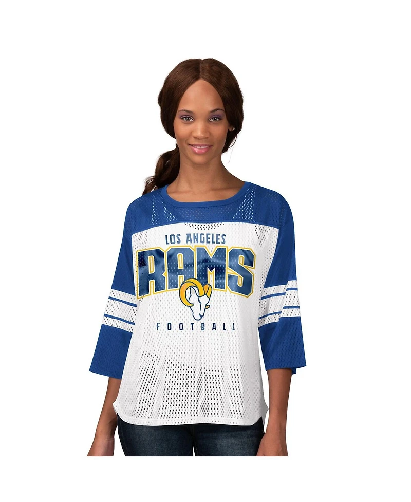 G-iii 4Her by Carl Banks Women's Royal Los Angeles Rams First Team 3/4-Sleeve Mesh T-Shirt