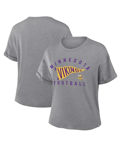 Fanatics Women's Heather Gray Minnesota Vikings Pennant Wave Tribute Tri-Blend Boxy T-Shirt