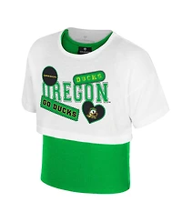 Colosseum Big Girls White Oregon Ducks Gale Cropped 2Fer Top