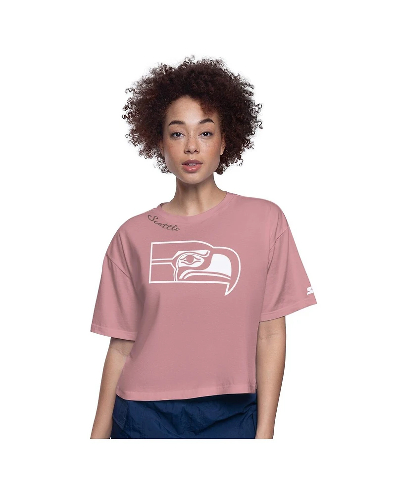 Starter Women's Pink Seattle Seahawks Play the Ball Boxy Cropped T-Shirt