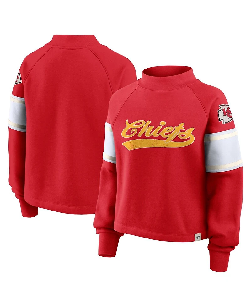 Fanatics Women's Red Kansas City Chiefs Oversized Hometown Toss Sweep Raglan Pullover Sweatshirt