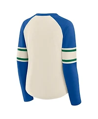 Fanatics Women's Cream/Royal Seattle Seahawks Hometown Gridiron Hero Raglan Lace-Up V-Neck Long Sleeve T-Shirt